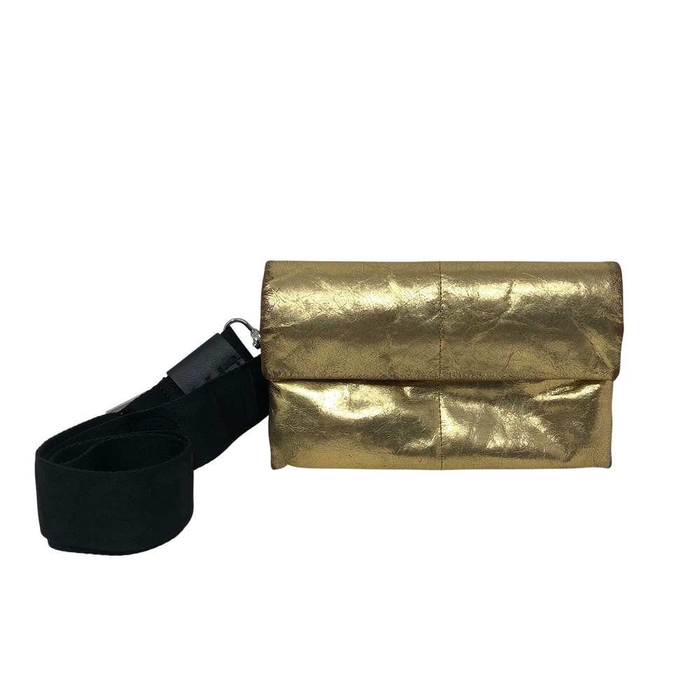 AllSaints Ezra Crossbody Bag Gold Metallic Leather Adjustable Strap Small Clutch